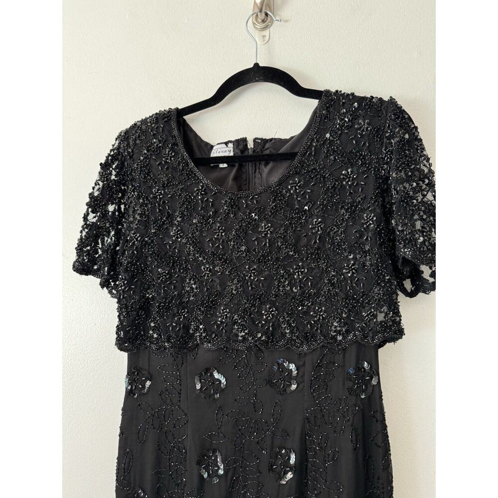 Stenay Beaded Silk Black Short Sleeve Formal Knee Length Sequin Dress Size 6 - Picture 3 of 7